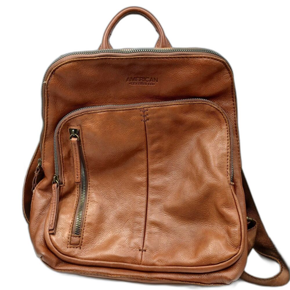 American Leather Co. Cleveland Leather Backpack Travel Bag Brown Pebbled 12x10.5